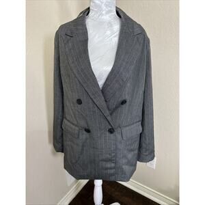 A New Day Women's Small Double Breasted Blazer‎ Jacket Back Slit Mid Length Gray